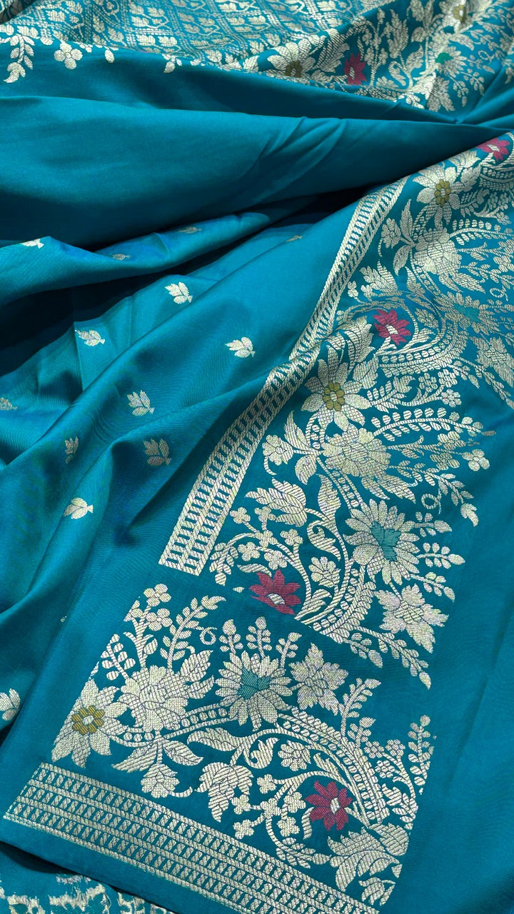 Teal Blue Banarasi premium katan silk saree