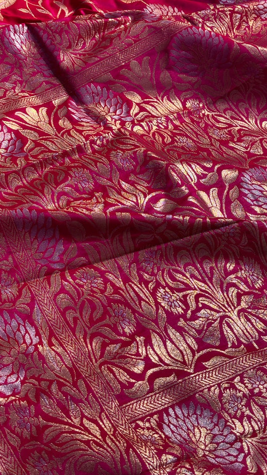 Apple Red Banarasi premium katan silk saree