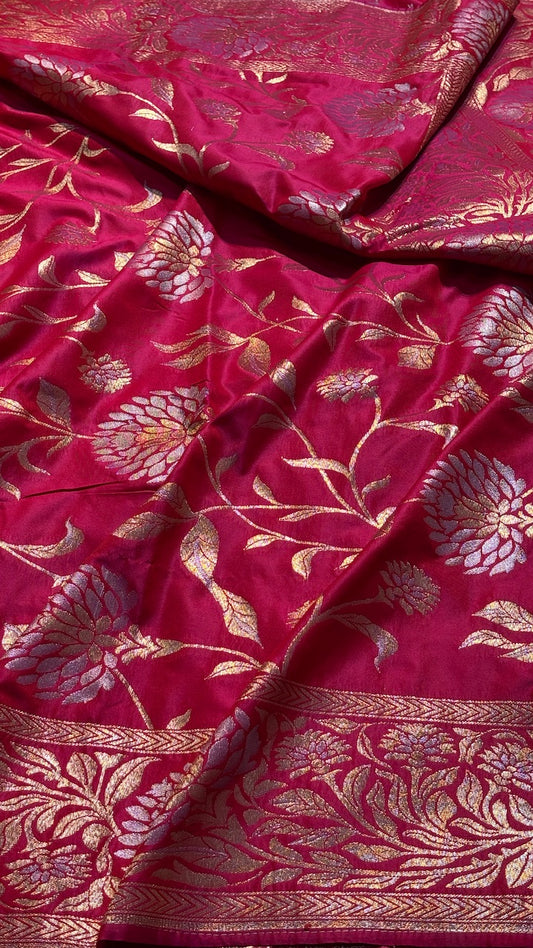 Apple Red Banarasi premium katan silk saree