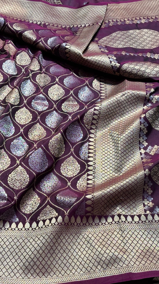 Wine Banarasi premium katan silk saree