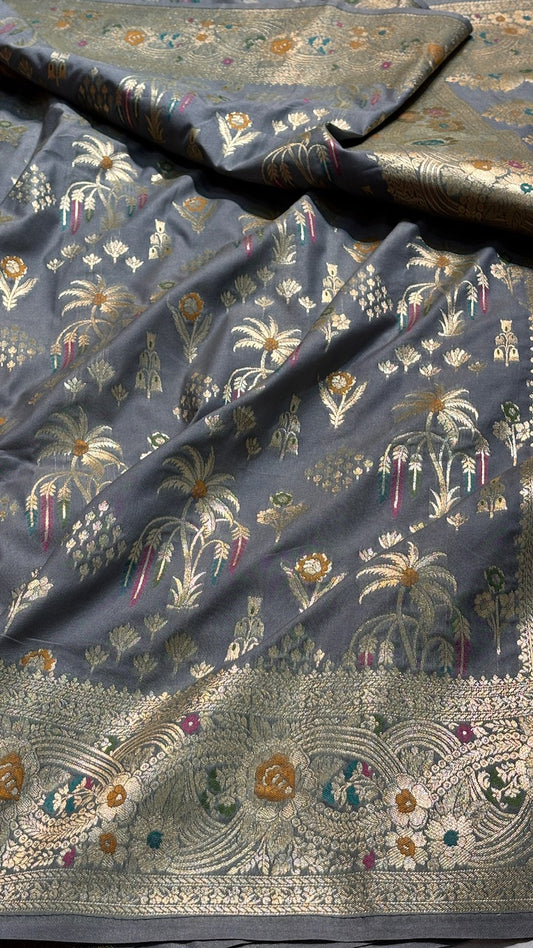 Grey Banarasi premium katan silk saree