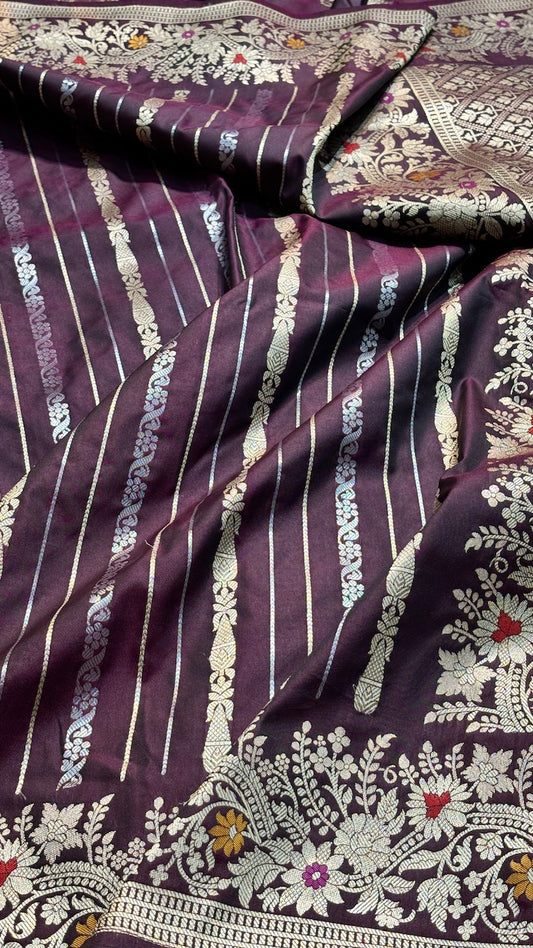 Wine Banarasi premium katan silk saree