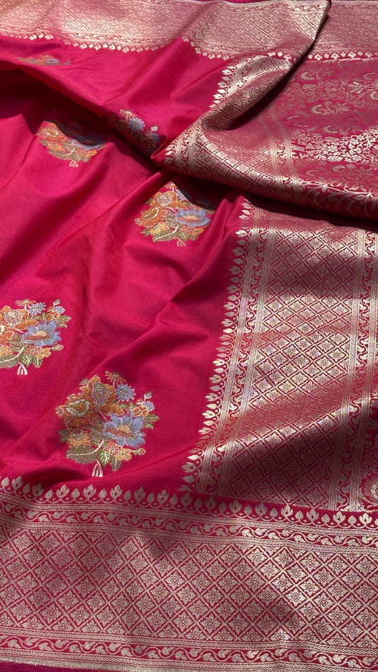 Apple Red Banarasi premium katan silk saree
