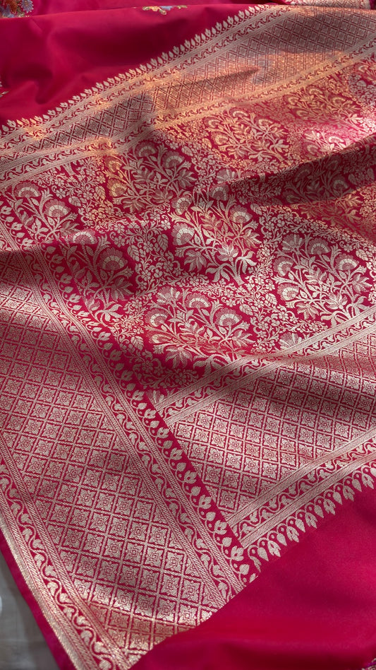 Apple Red Banarasi premium katan silk saree