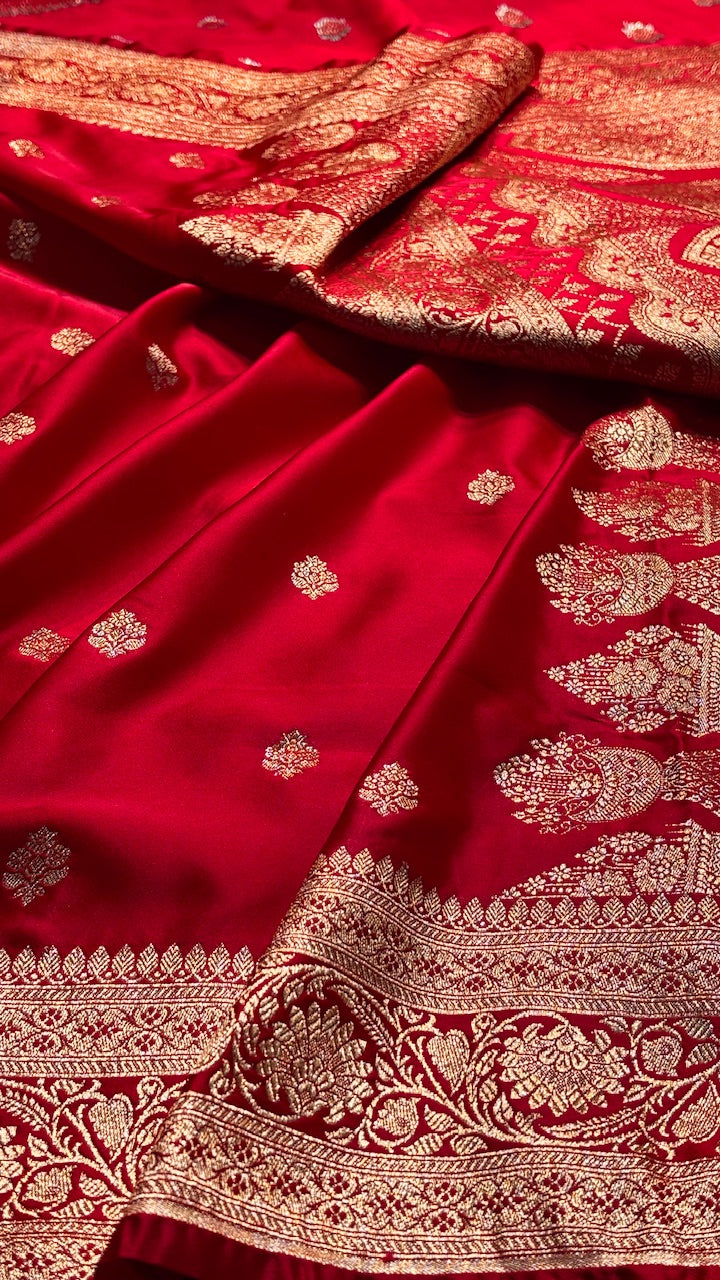 Red Banarasi Satin katan Silk