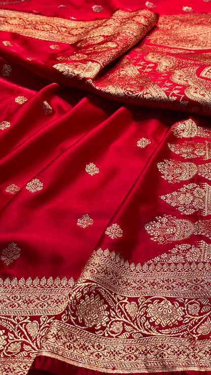 Red Banarasi Satin katan Silk