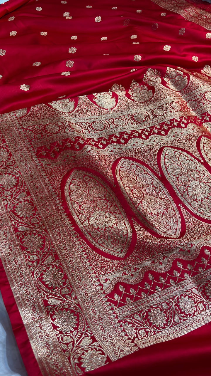 Red Banarasi Satin katan Silk