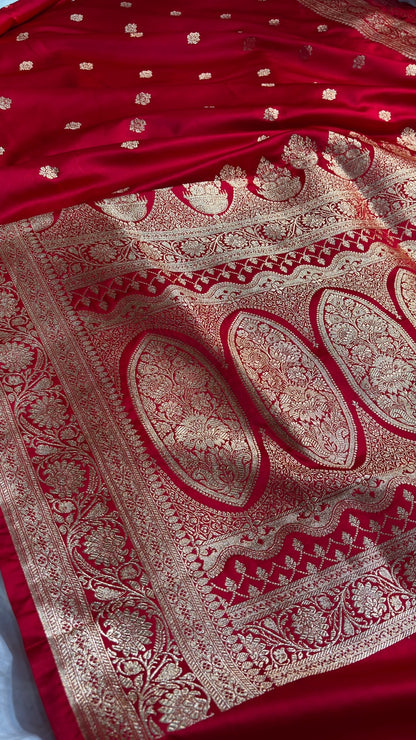 Red Banarasi Satin katan Silk