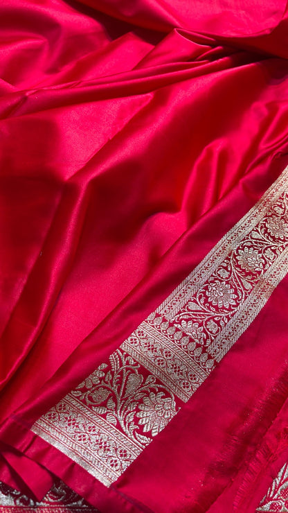 Red Banarasi Satin katan Silk