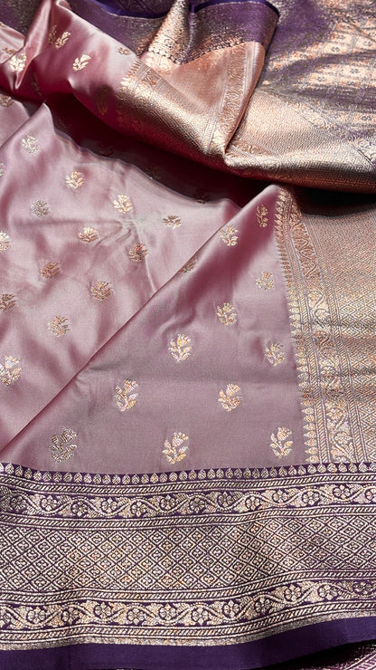 Dusty Rose Pink Banarasi Satin katan Silk