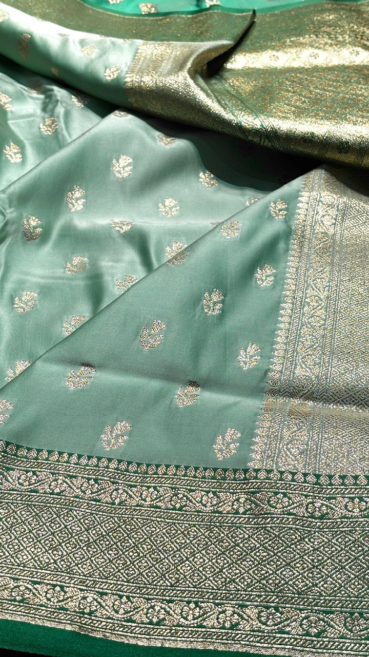 Mint Green Banarasi Satin katan Silk