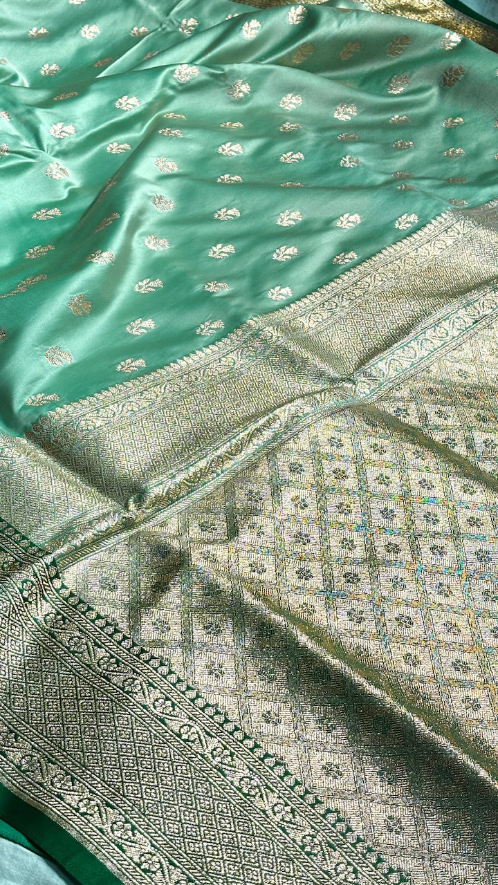 Mint Green Banarasi Satin katan Silk