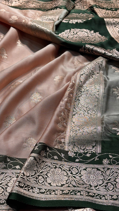 Blush Pink Banarasi Satin katan Silk