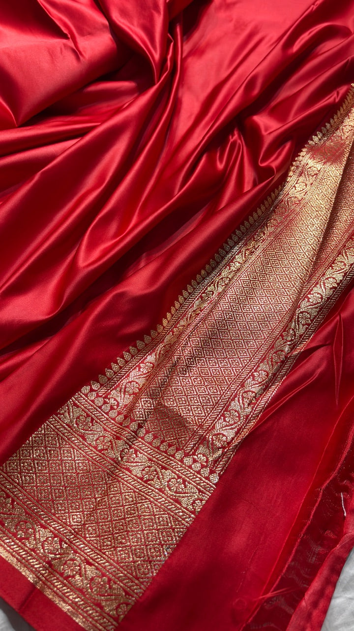 Champagne Beige Banarasi Satin katan Silk