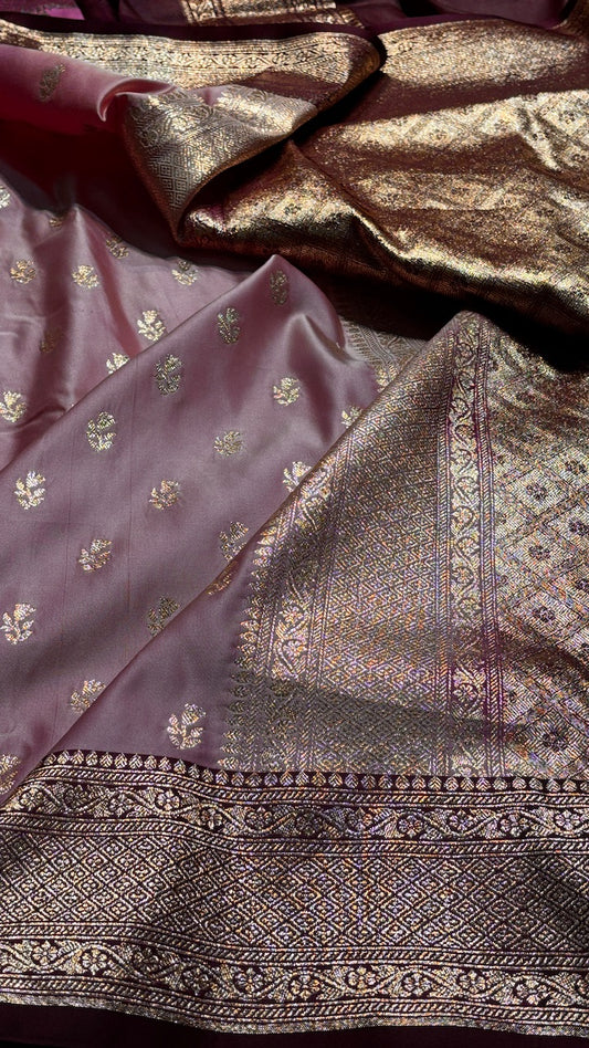 Rose Pink Banarasi Satin katan Silk