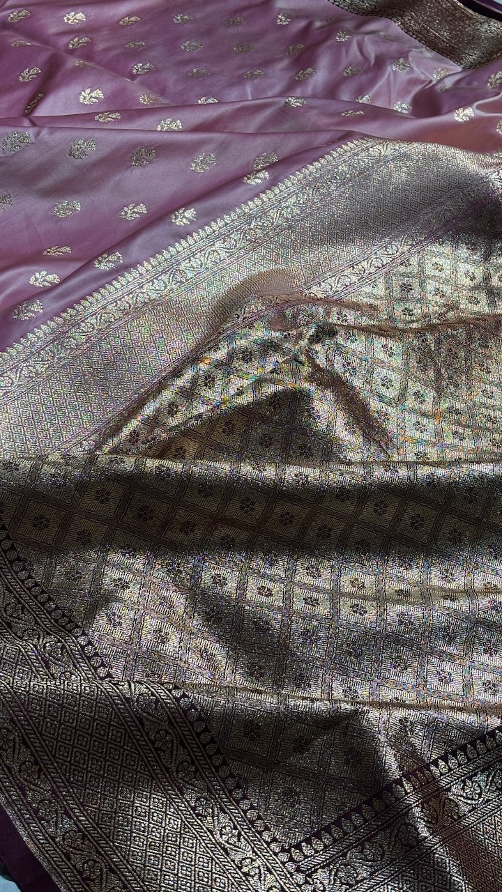 Rose Pink Banarasi Satin katan Silk