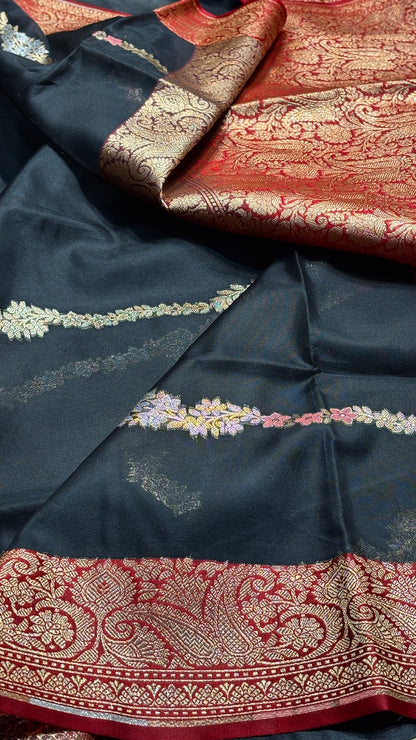 Navy Blue Banarasi Kora Organza Saree,
