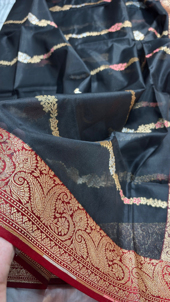 Navy Blue Banarasi Kora Organza Saree,