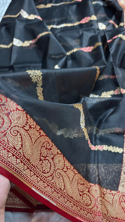 Navy Blue Banarasi Kora Organza Saree,