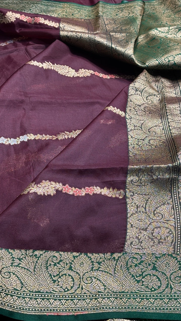 Plum Purple Banarasi Kora Organza Saree