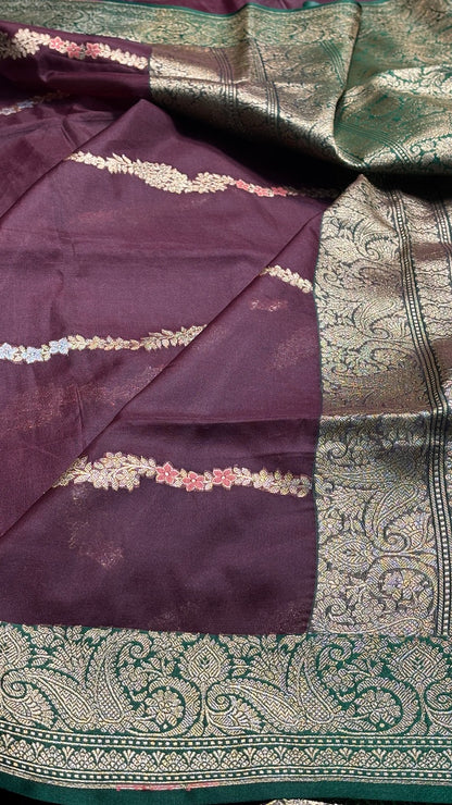 Plum Purple Banarasi Kora Organza Saree