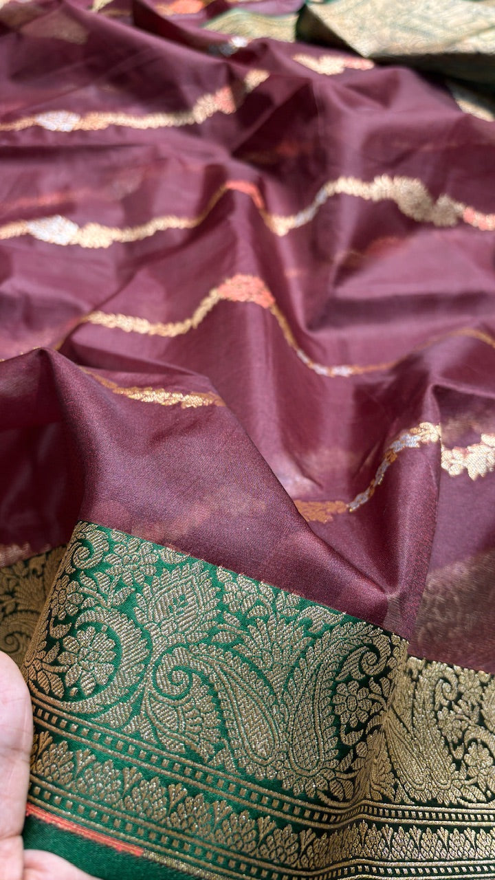 Plum Purple Banarasi Kora Organza Saree