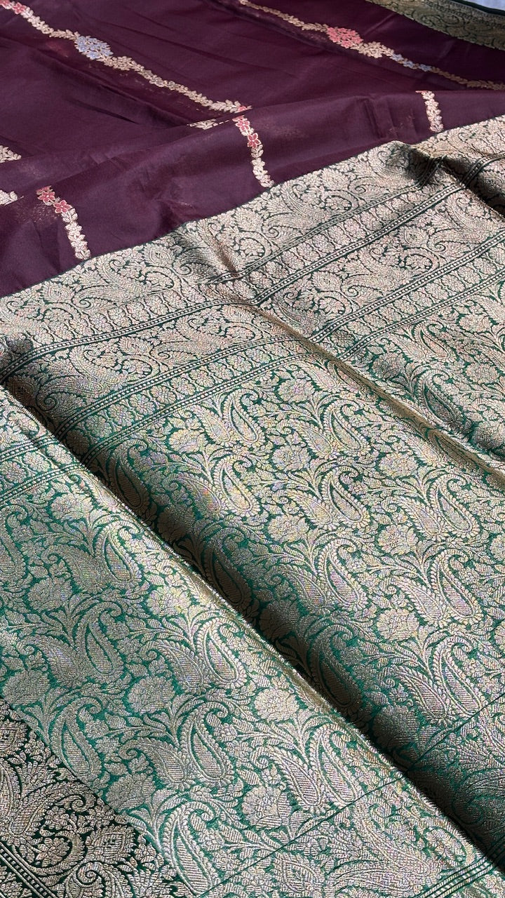 Plum Purple Banarasi Kora Organza Saree