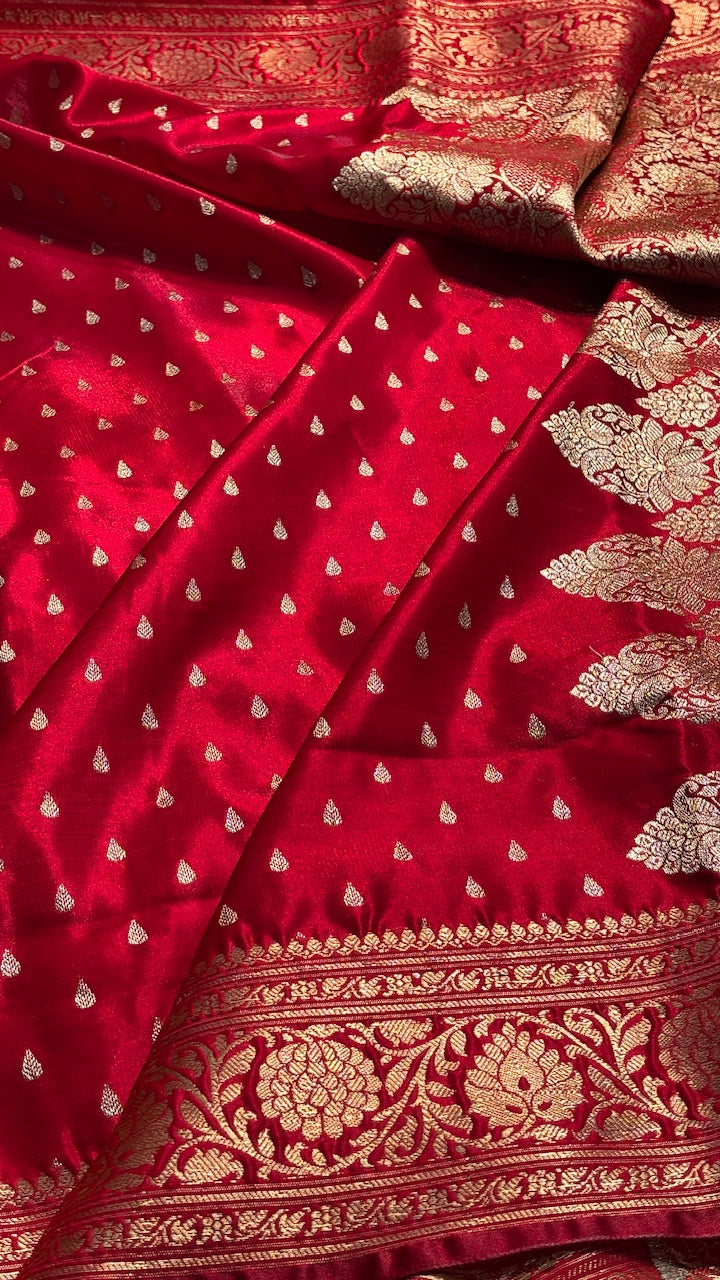Red Banarasi Satin Silk