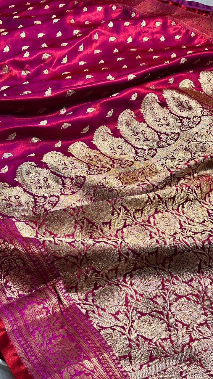 Magenta Pink Banarasi Satin Silk