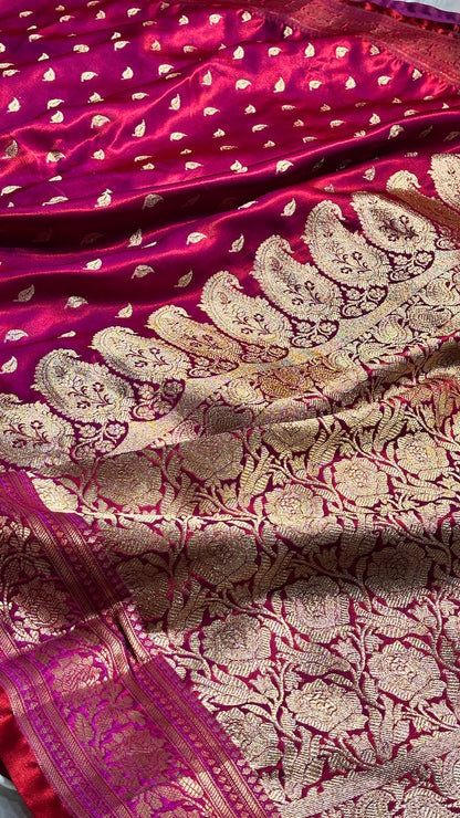 Magenta Pink Banarasi Satin Silk
