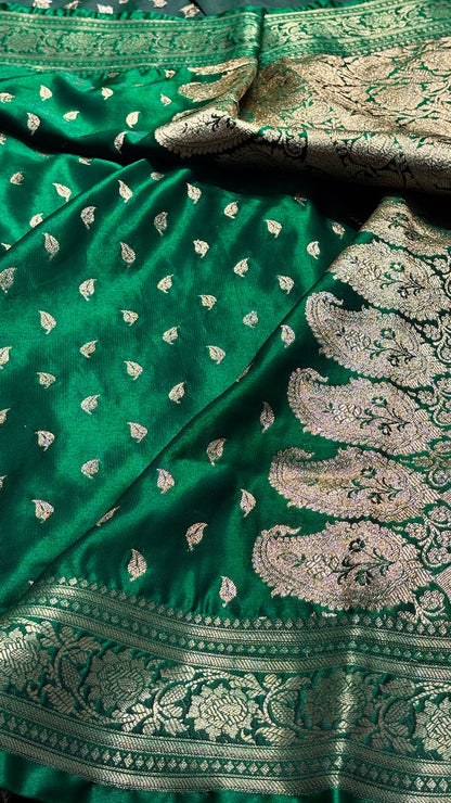 Bottle Green Banarasi Satin Silk