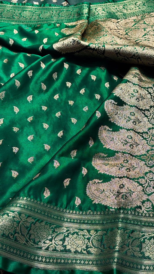 Bottle Green Banarasi Satin Silk