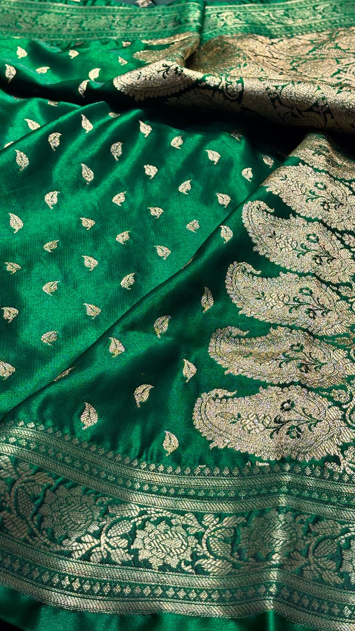 Bottle Green Banarasi Satin Silk
