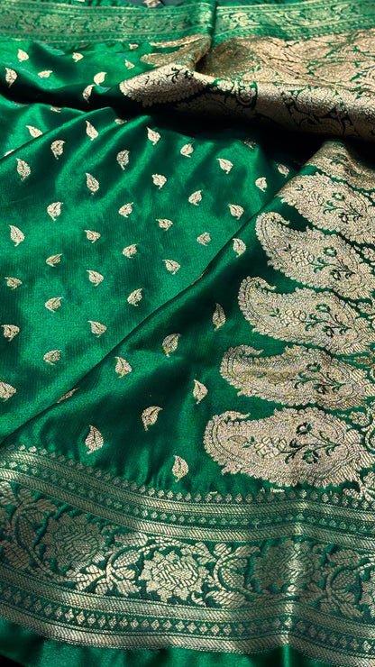 Bottle Green Banarasi Satin Silk