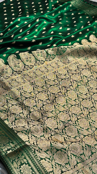 Bottle Green Banarasi Satin Silk