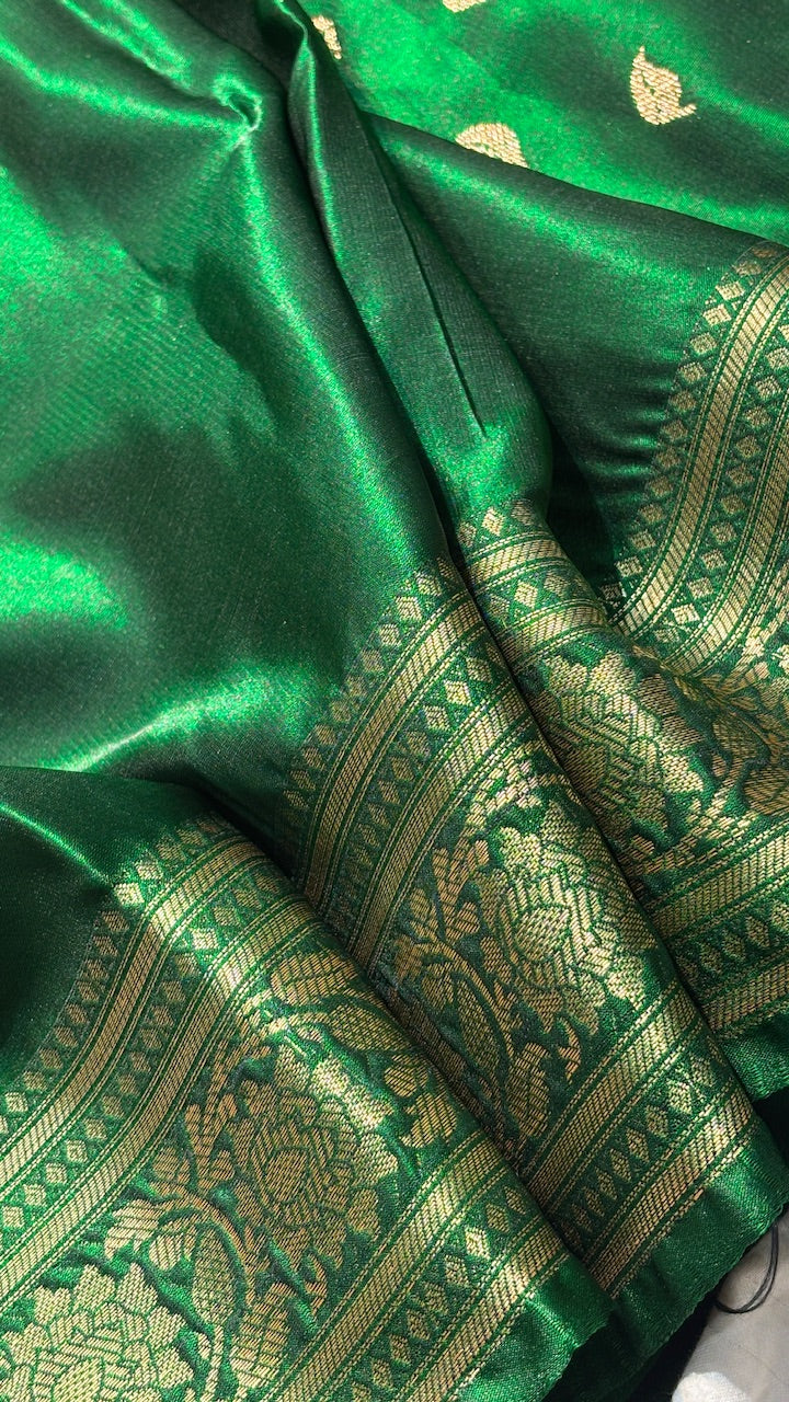 Bottle Green Banarasi Satin Silk