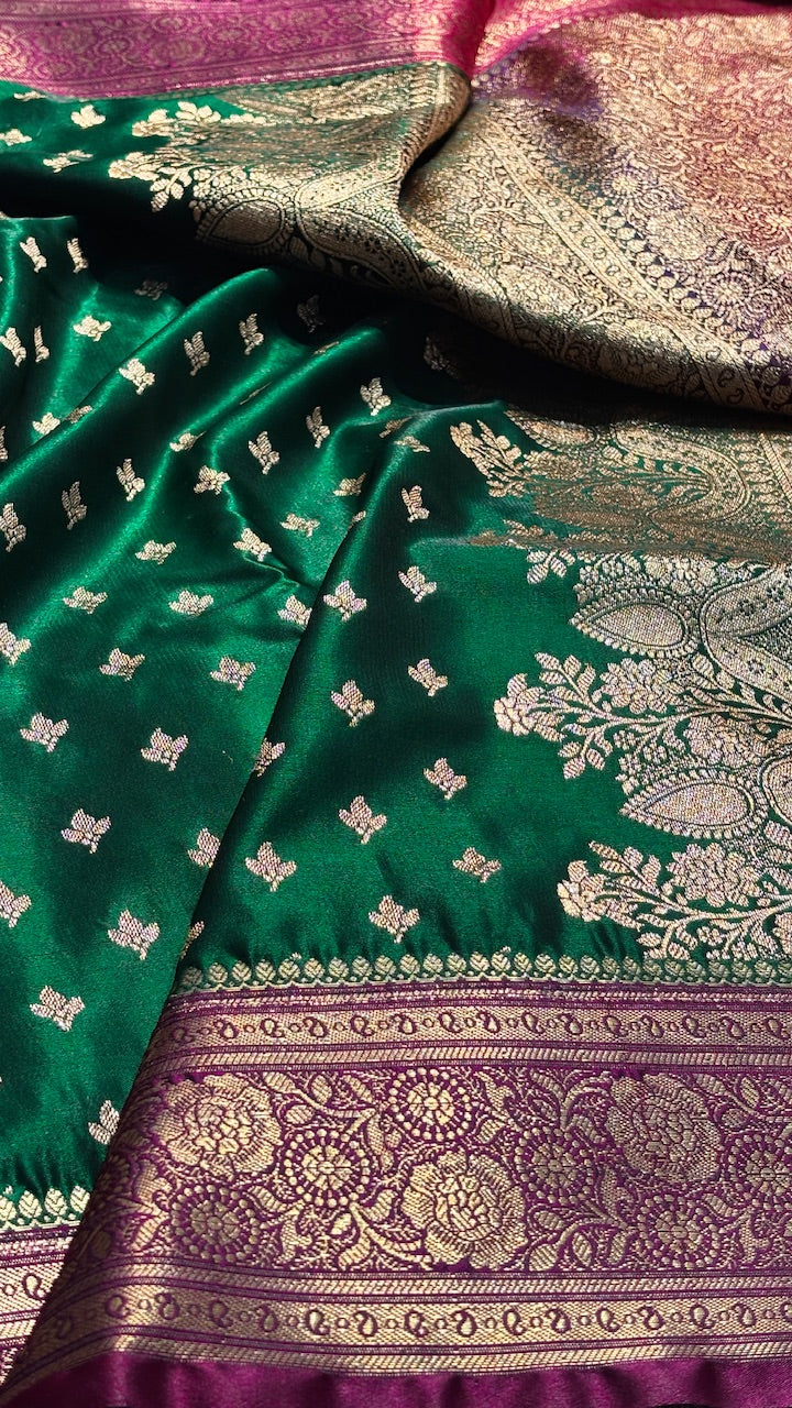 Bottle Green Banarasi Satin Silk