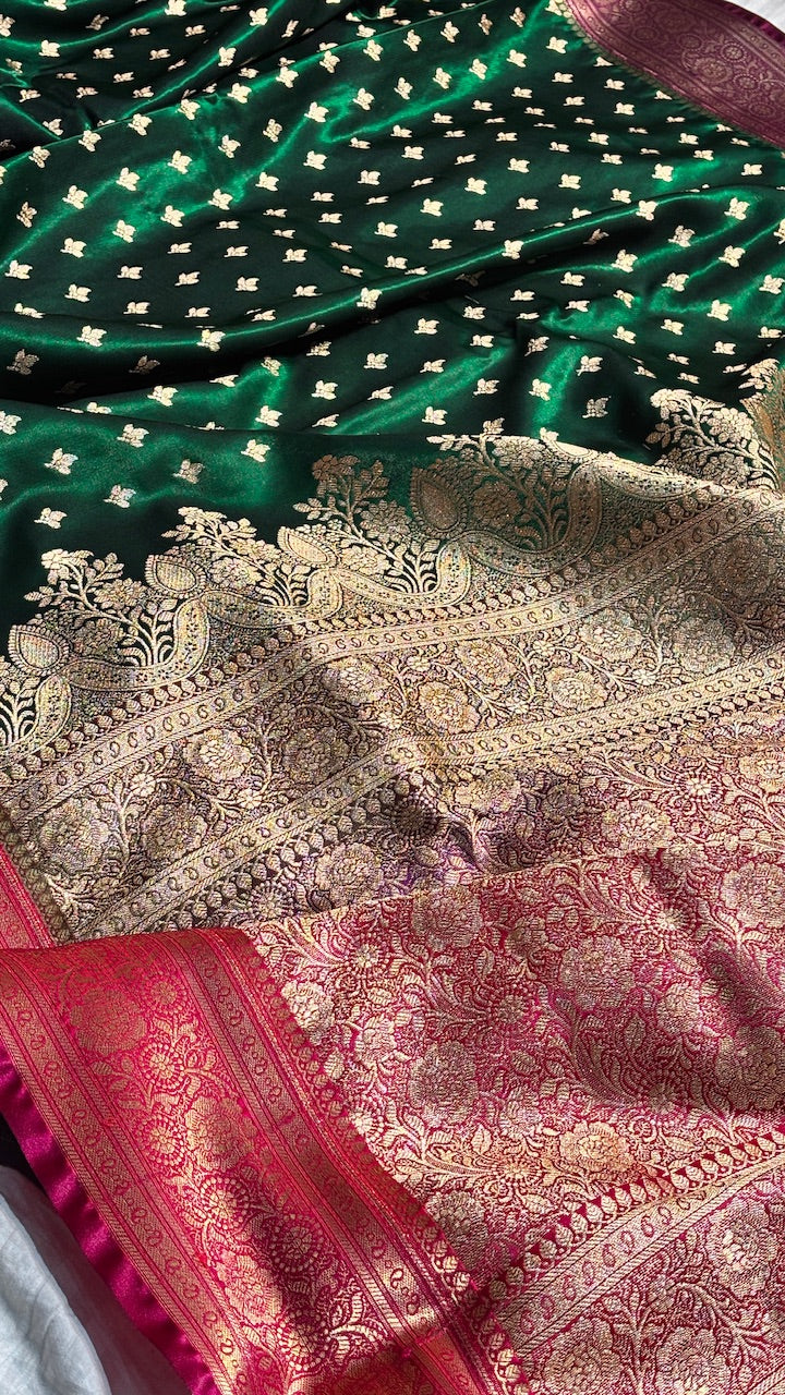 Bottle Green Banarasi Satin Silk