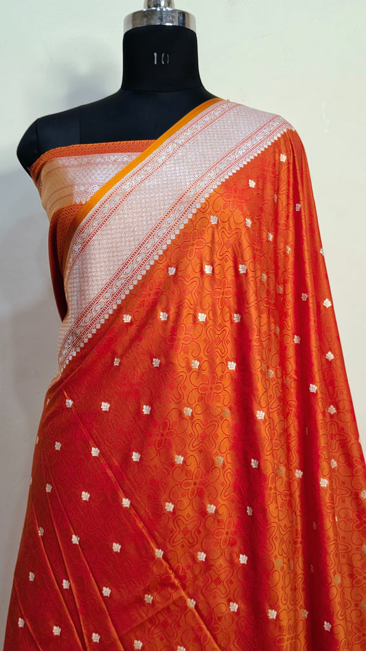 Orange Banarasi Mashru Silk Saree