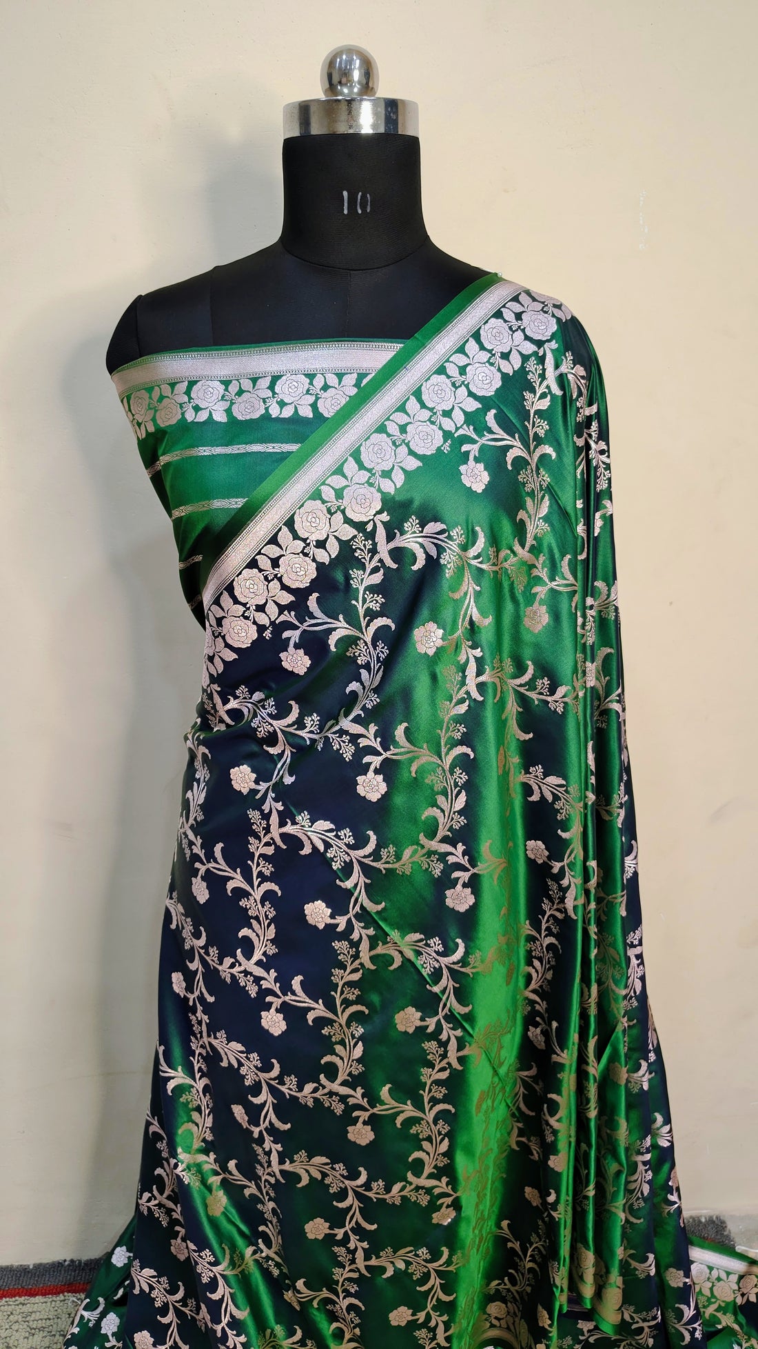 Bottle Green Banarasi Mashru Katan Silk Saree