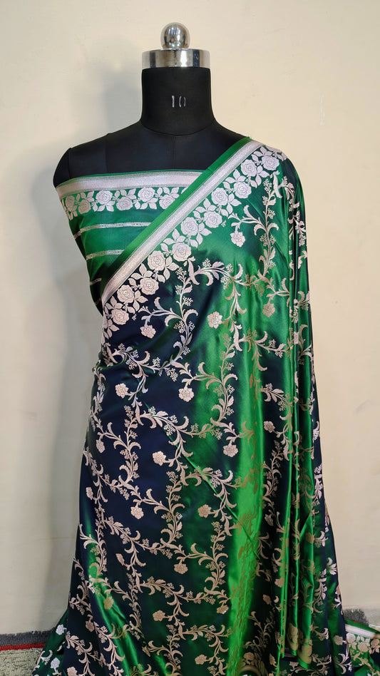 Bottle Green Banarasi Mashru Silk Saree