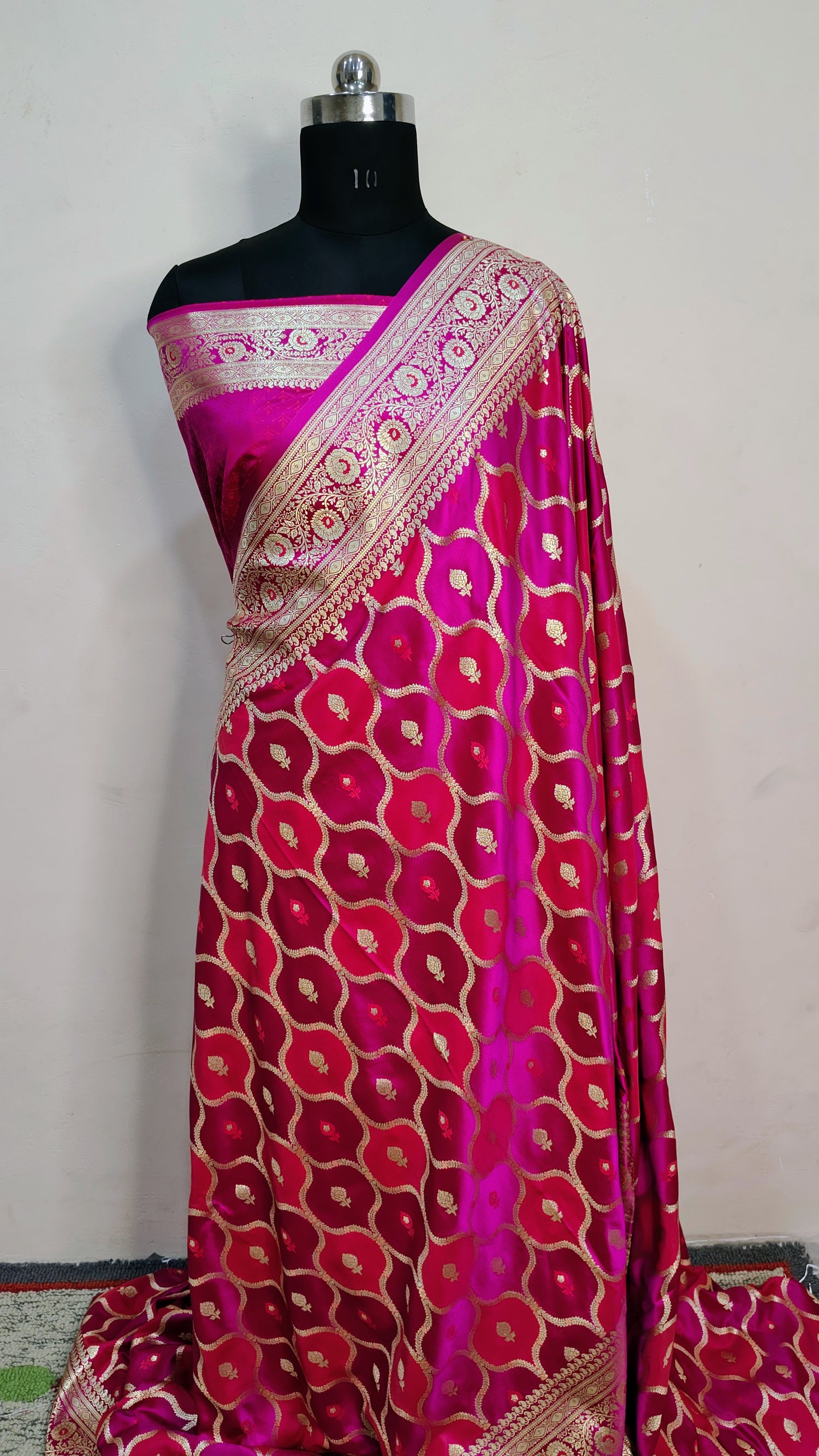 Rani Pink Banarasi Mashru Katan Silk Saree
