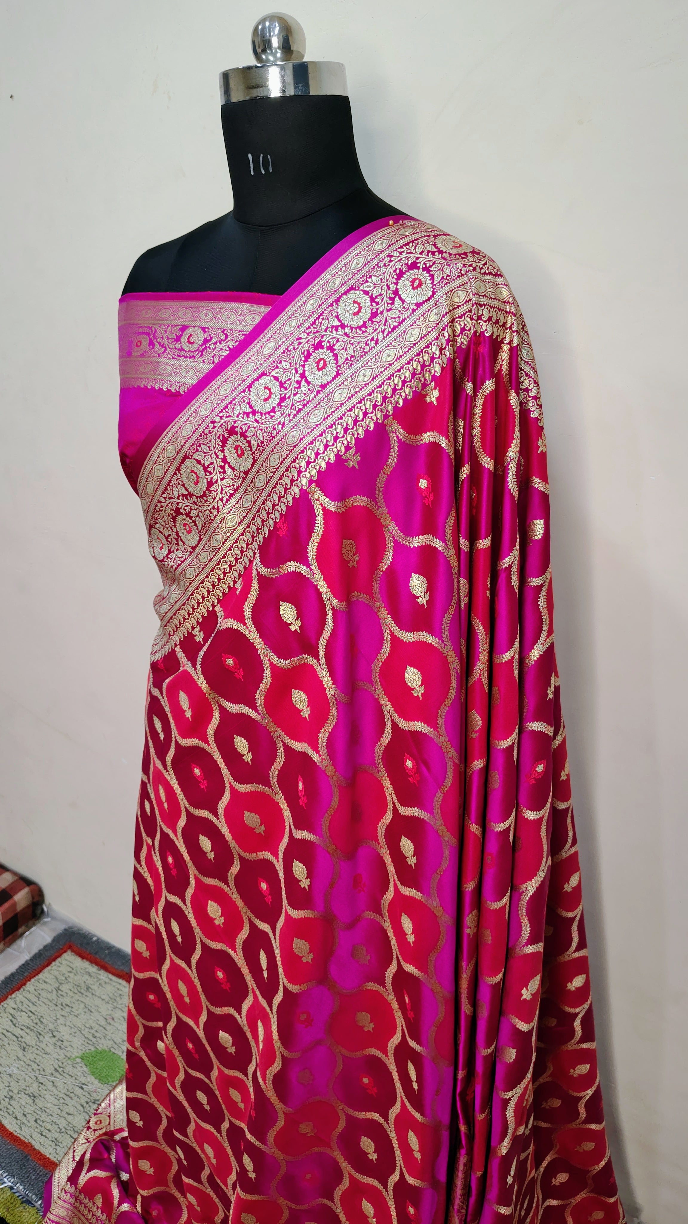 Rani Pink Banarasi Mashru Katan Silk Saree
