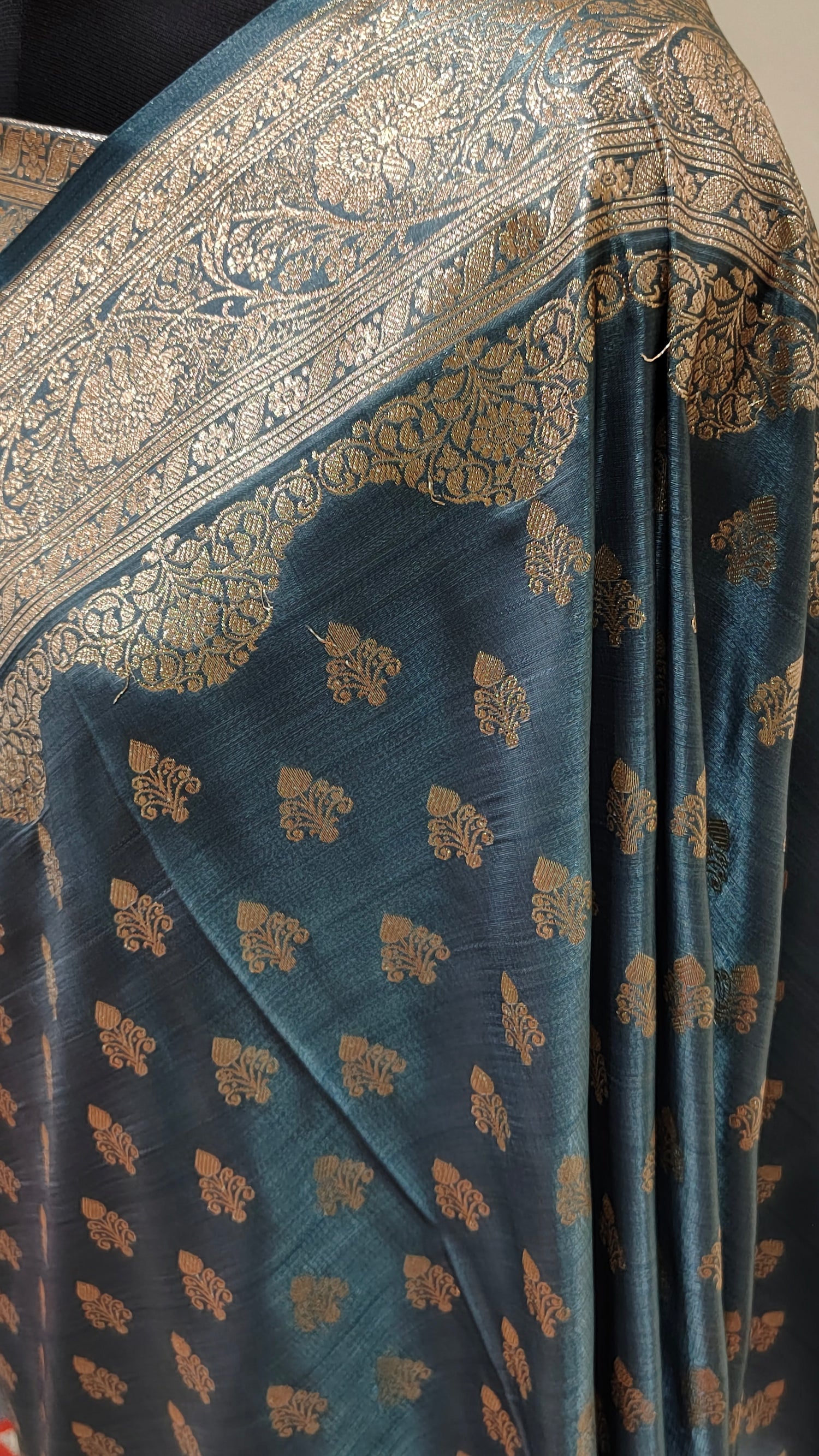 Teal Blue Banarasi Satin Silk