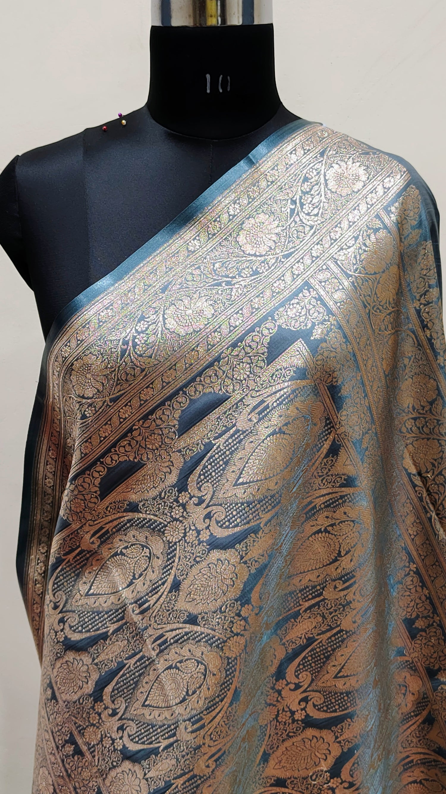 Teal Blue Banarasi Satin Silk