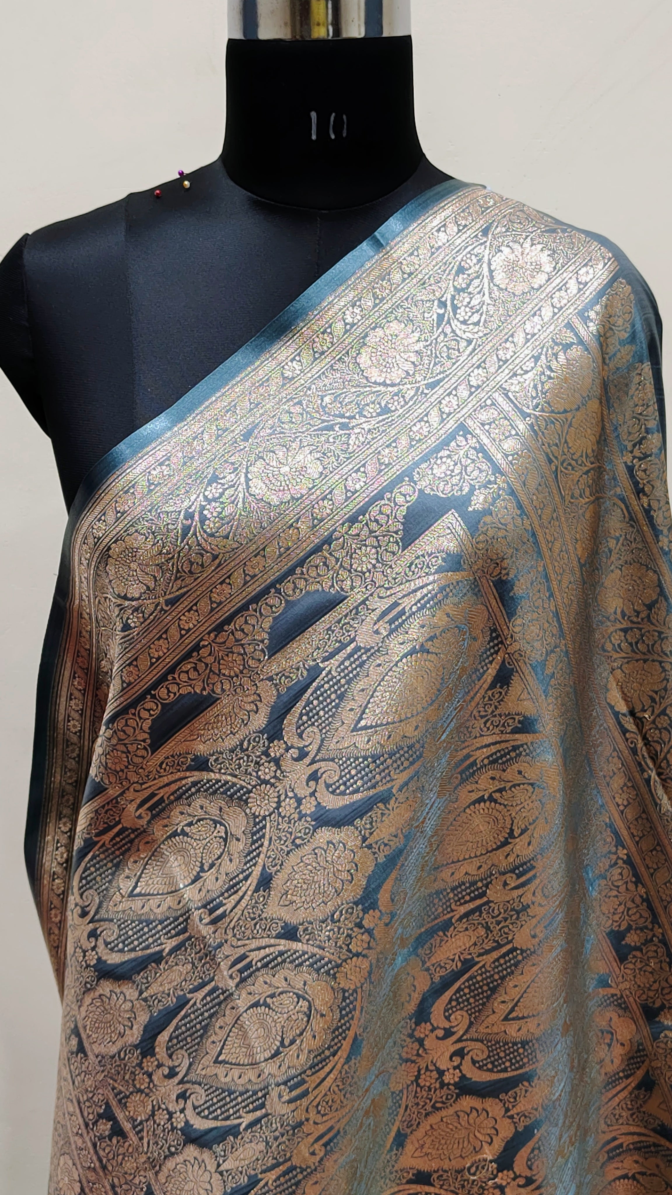 Teal Blue Banarasi Satin Silk