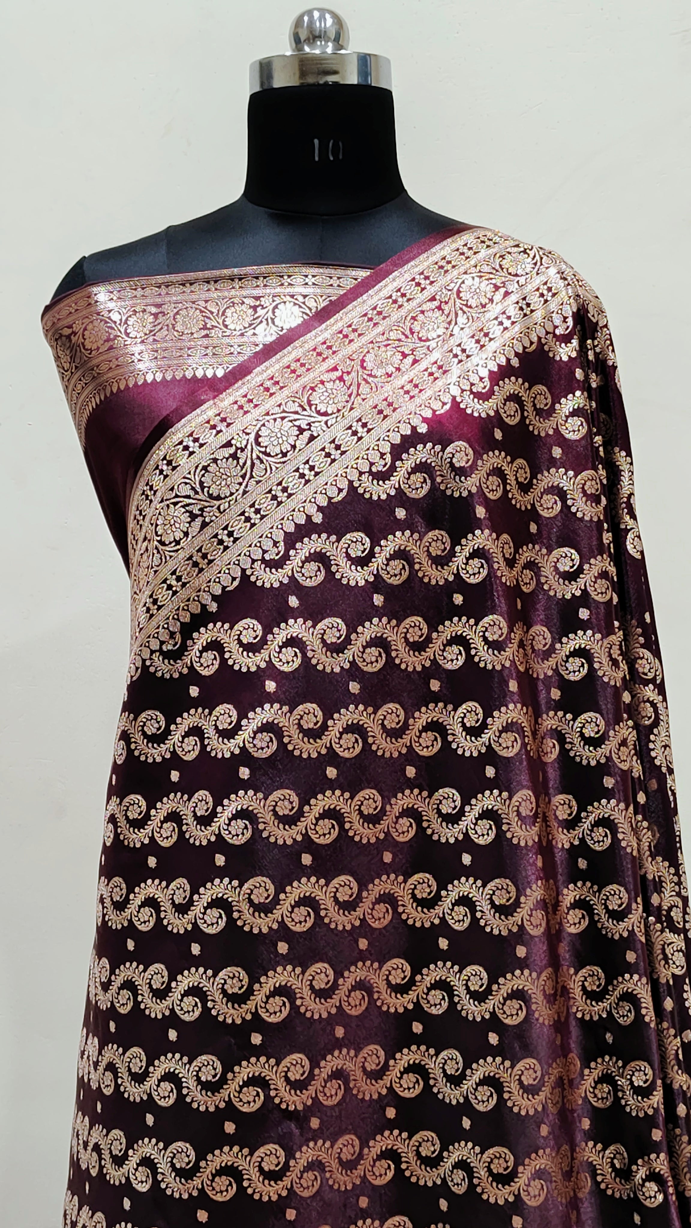 Wine Banarasi Satin Silk
