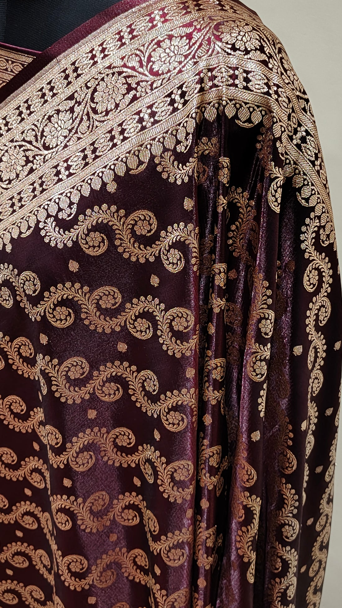 Wine Banarasi Satin Silk