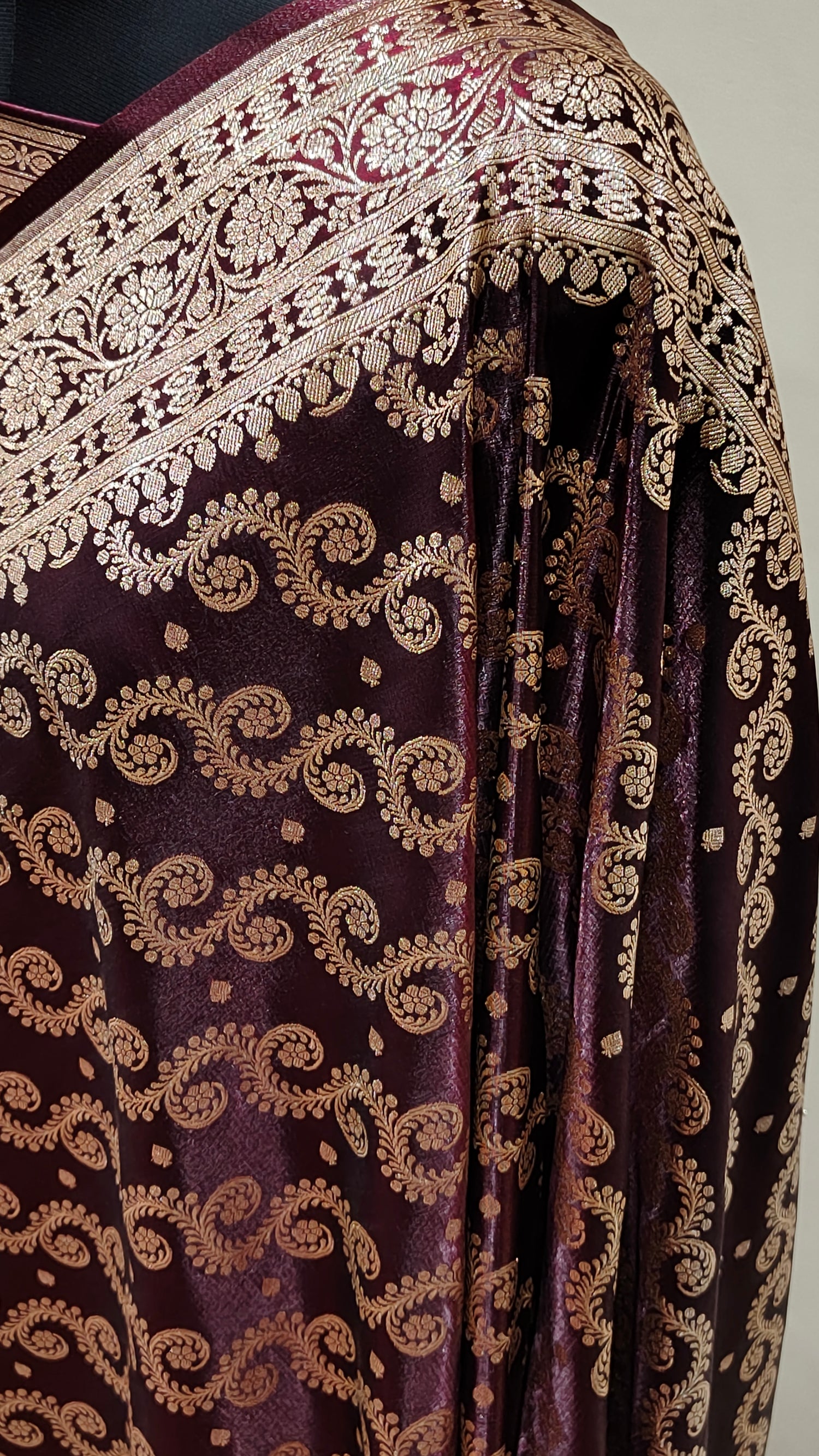 Wine Banarasi Satin Silk