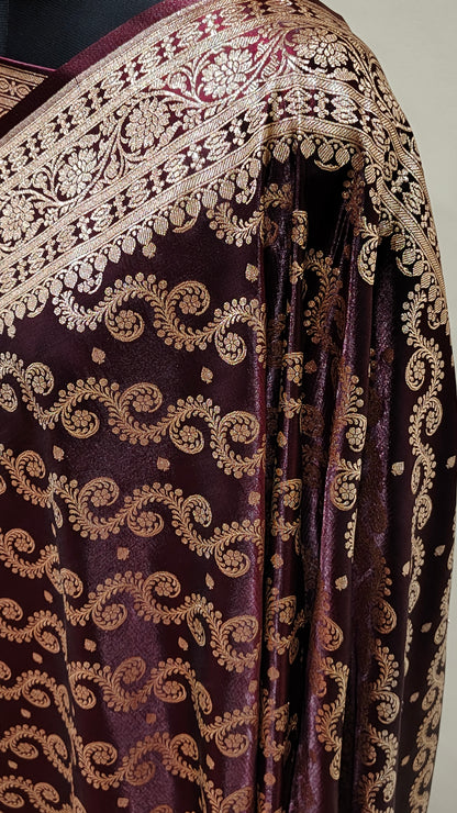 Wine Banarasi Satin Silk